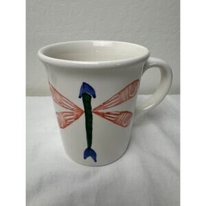 Dragonfly & Flower White ceramic hand painted mug by Retroneu Everyday